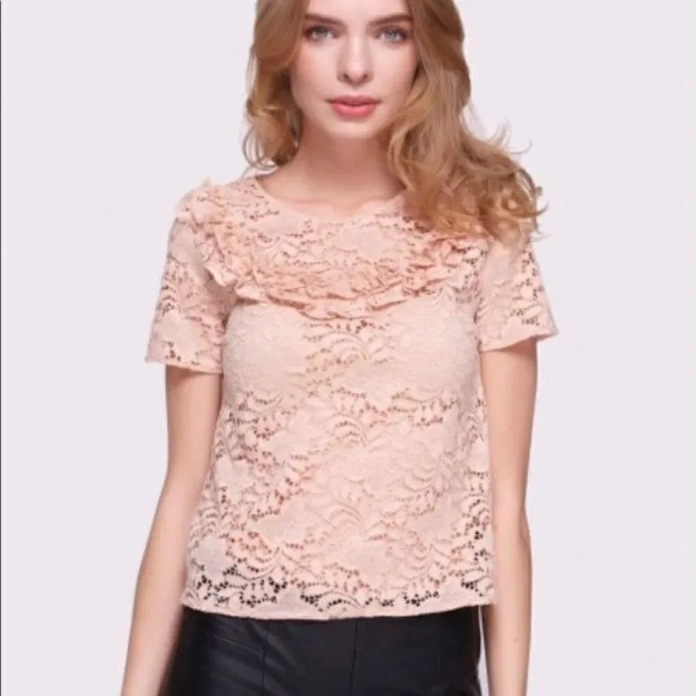 Zara Guipure Lace Ruffled Top in Pink Large